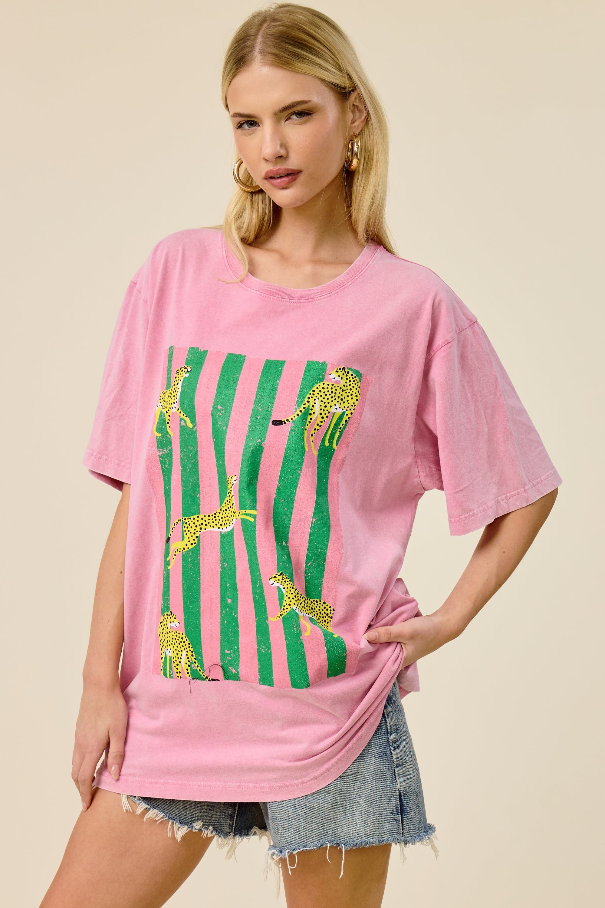 Pink Wild Cheetah Oversized Graphic Tee