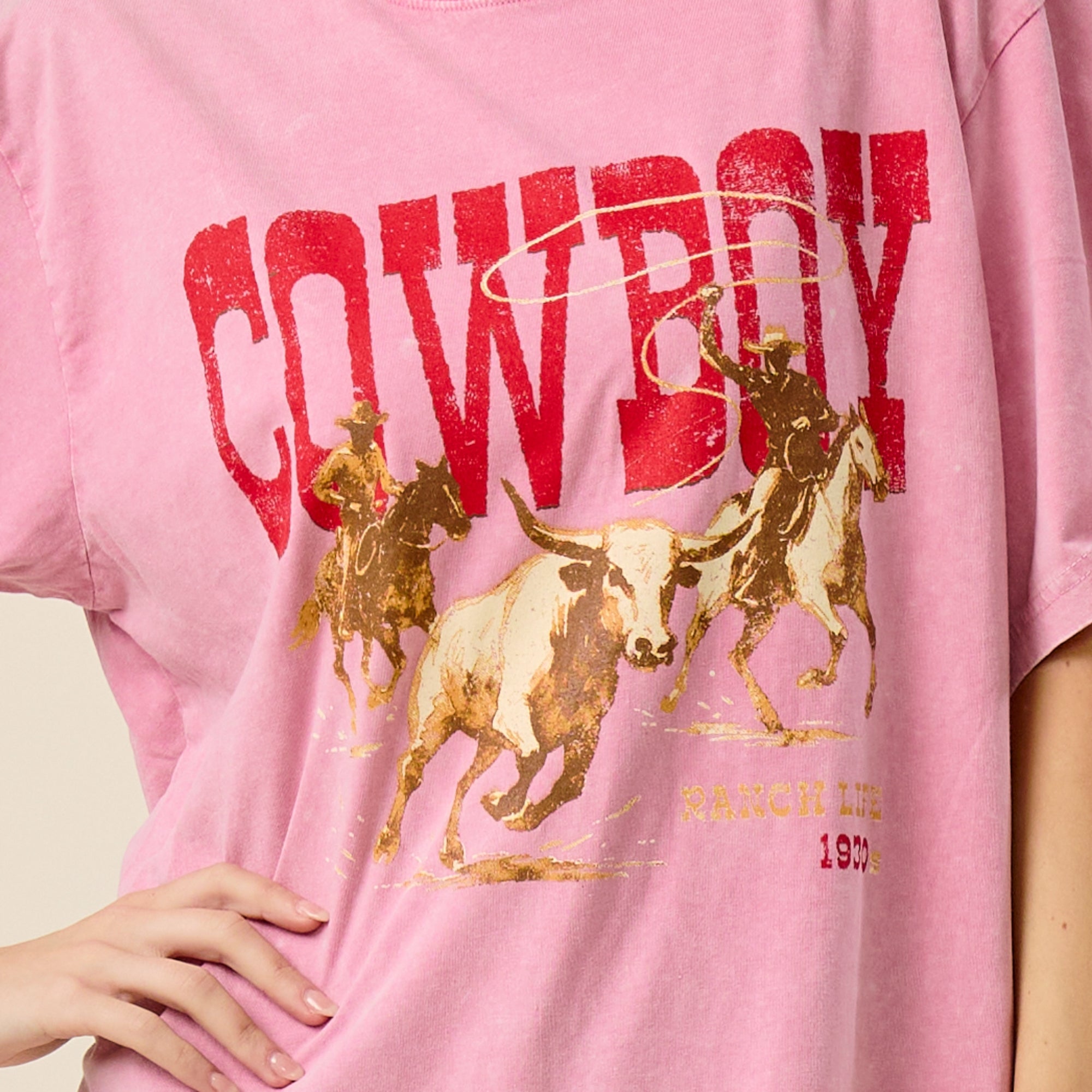 Pink Cowboy Western Oversized Graphic Tee