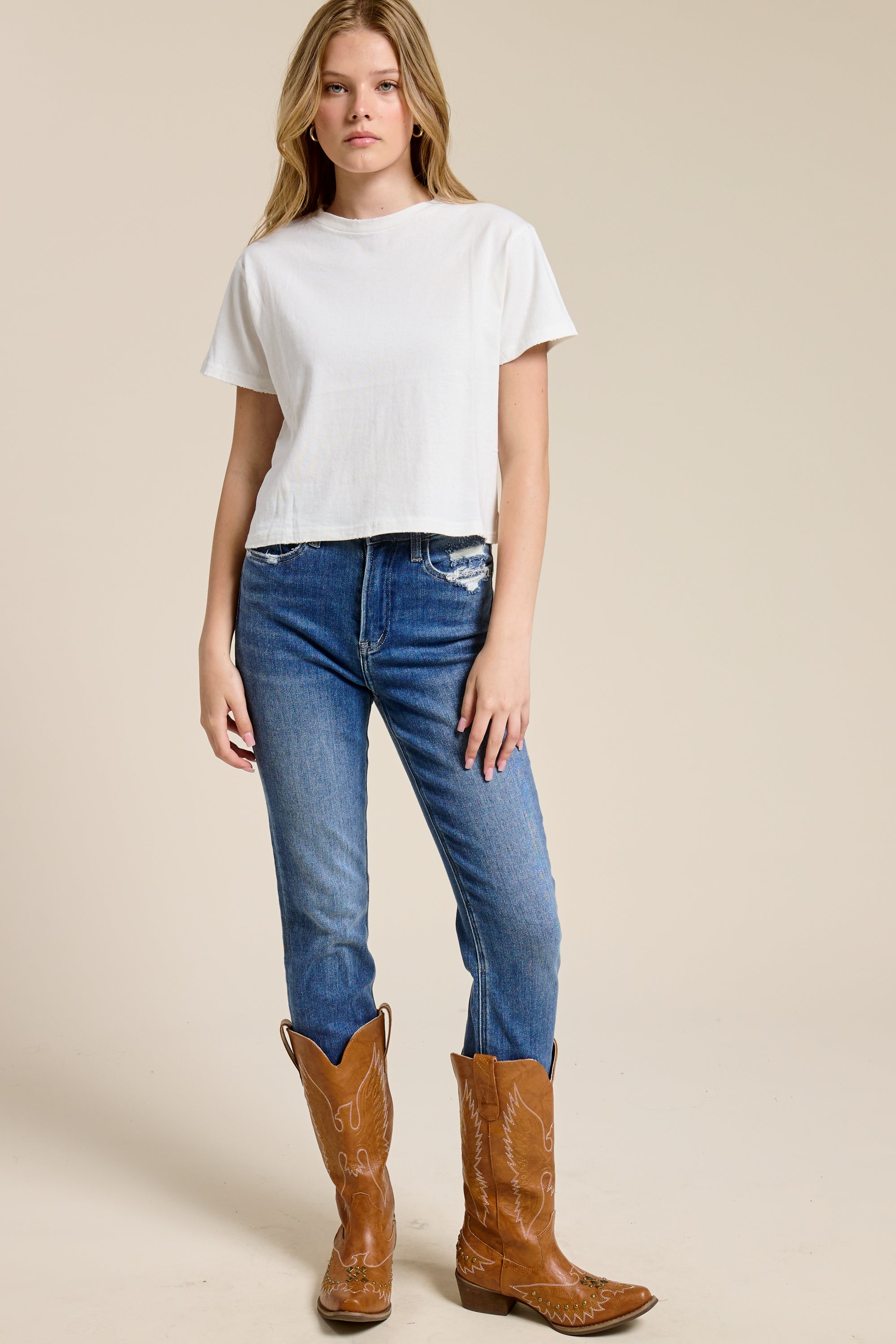 FORYERI Womens Raw Edge Crop Tee, Vintage Washed Cotton T Shirt, Grinding Detail Neck & Hem, Seamless Everyday Basic Top