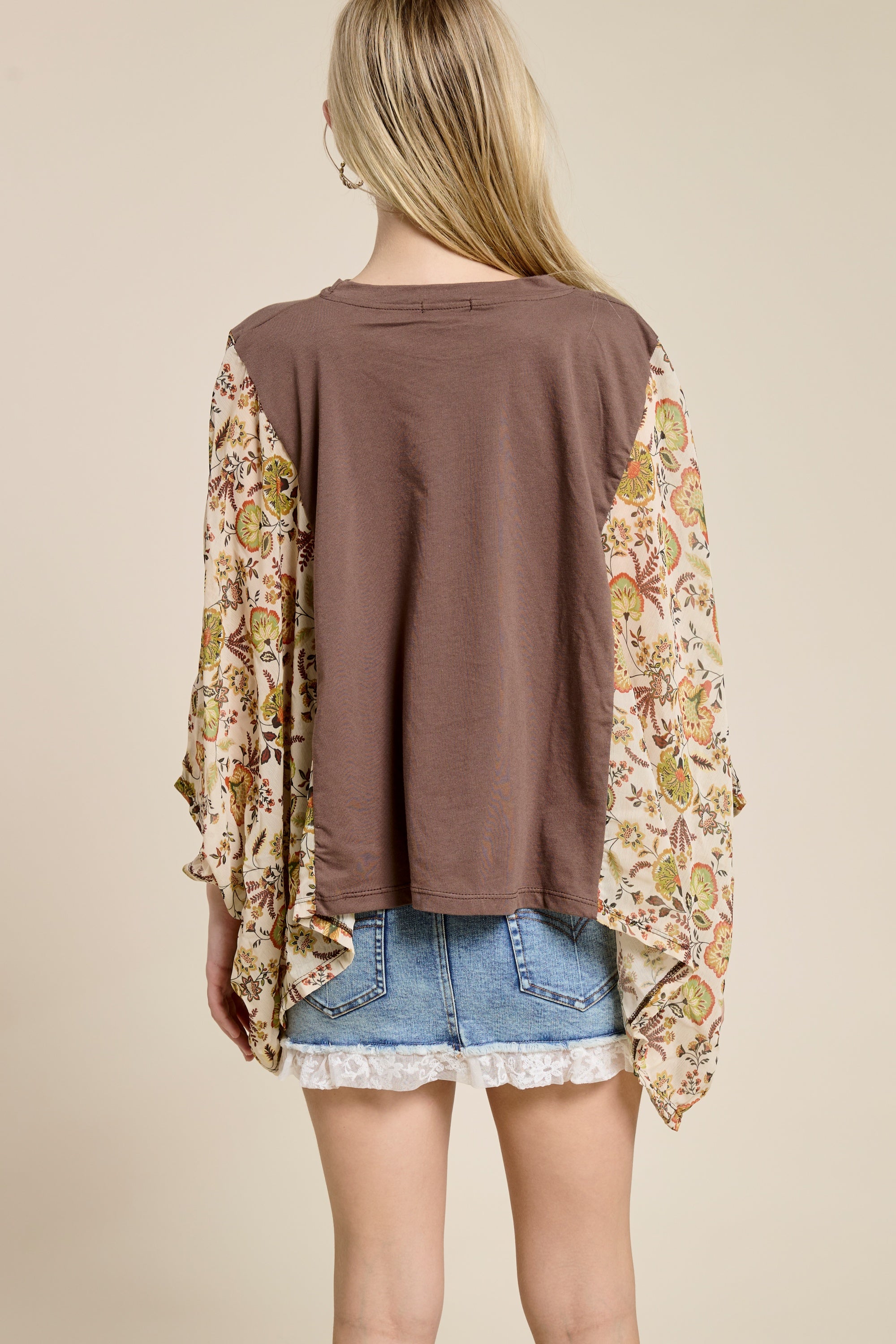 Women’s Cowboy Graphic Patchwork Sleeve Tee – Western Boho Oversized Kimono Style Top