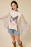 Boho Western Graphic Kimono Sleeve Top – Vintage Oversized Statement Tee
