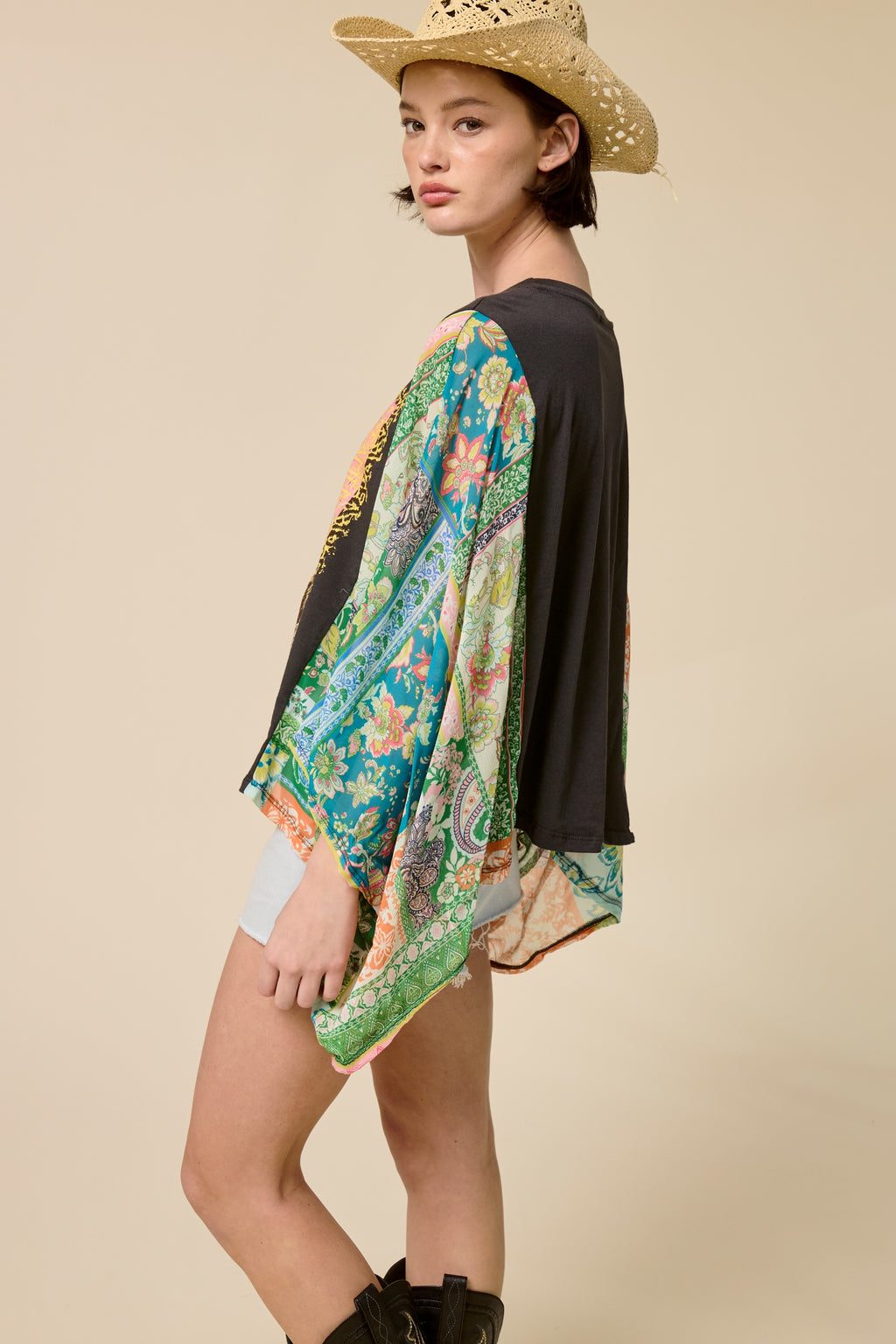 Boho Western Graphic Kimono Sleeve Top – Vintage Oversized Statement Tee